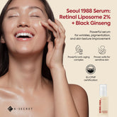 K-SECRET SEOUL 1988 Retinal Serum ingredients panel showing 2% retinal liposome for gentle renewal.