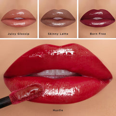 K7L Hustle applied on lips reveals glossy finish and vivid hue.