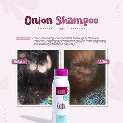 Kaba Red Onion Shampoo pouring action demonstrating easy application for scalp care.