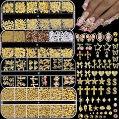 KACHIMOO gold nail charms 4-boxes set offers versatile styles for diverse nail art.