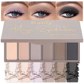 Kaely 6-color mini nude smoky palette open showing creamy, blendable shades for day-to-night looks.