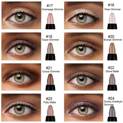 Kaely champagne pearl taupe bronze eyeshadow sticks offer versatile shimmering and matte finishes.