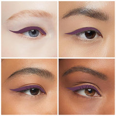 Three-step cat-eye look with Kaely eyeliner for precise, defined lines.