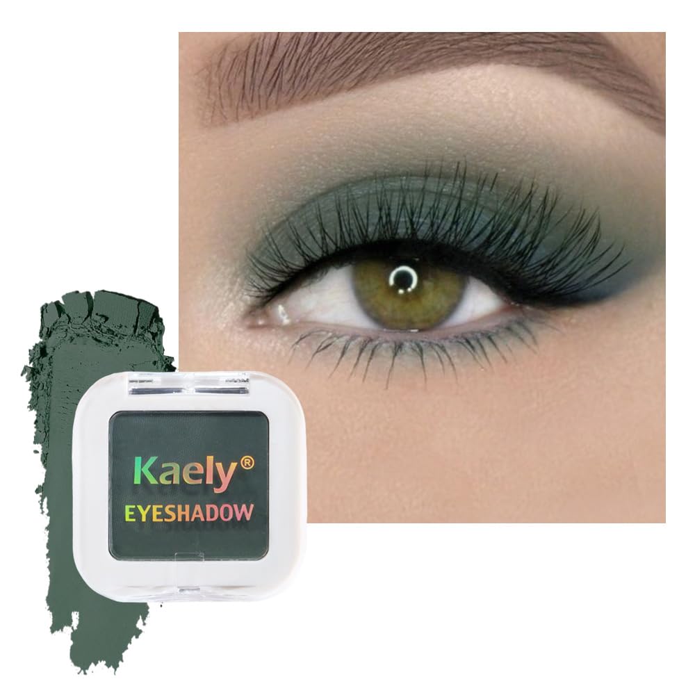 Kaely pressed single eyeshadow forest green matte close-up swatch showing pigment
