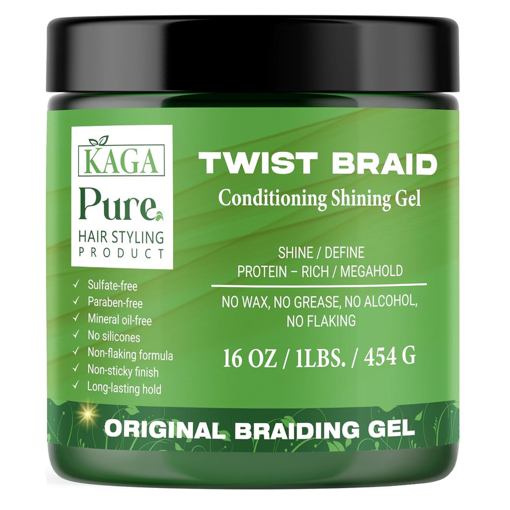 KAGA Pure O Natural Neatbraid gel bottle 16oz for lasting hold on smooth styles.