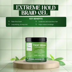 KAGA Pure O Natural Neatbraid gel on model with twists for smooth edges.