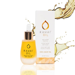 Kahai Oil bottle close-up showing pure cacay for deep hydration and radiant skin