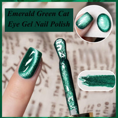 KAHSOSE emerald green cat eye gel polish with glitter detail
