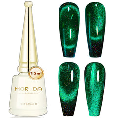 KAHSOSE forest green cat eye gel nail polish with emerald magnetic shimmer