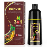 KAISASA Dark Brown Hair Dye Shampoo bottle demonstrates gray coverage for natural-looking color