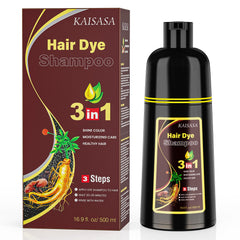 KAISASA Dark Brown Hair Dye Shampoo bottle demonstrates gray coverage for natural-looking color