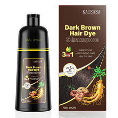 KAISASA Dark Brown Hair Dye Shampoo bottle for gray coverage and easy at-home use.