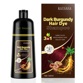 KAISASA hair dye shampoo bottle shows burgundy shade for at-home color