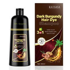 KAISASA hair dye shampoo bottle shows burgundy shade for at-home color