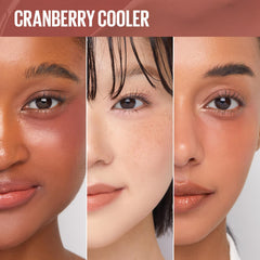 KAJA Cranberry Cooler swatch on cheek highlighting dewy finish