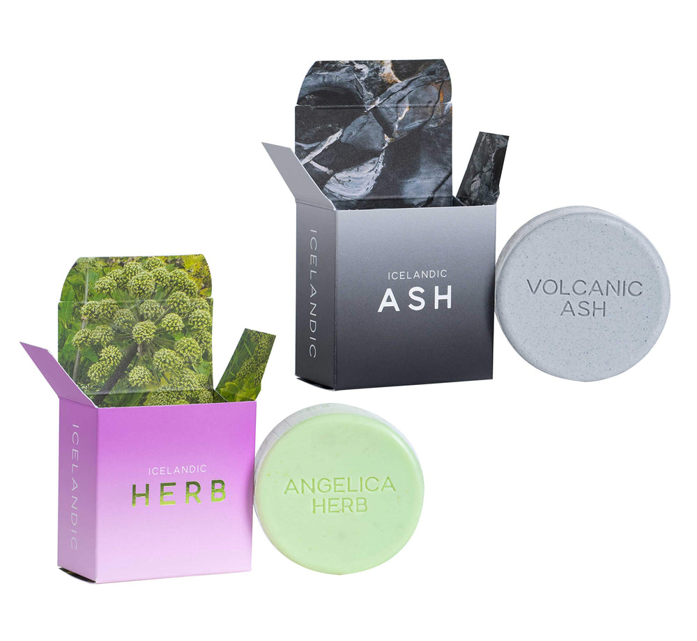 Kalastyle exfoliating bar with ash and angelica; collection image showing natural texture for smooth skin.