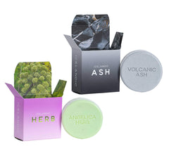 Kalastyle exfoliating bar with ash and angelica; collection image showing natural texture for smooth skin.