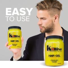 KALIVE 2 STYLE strong hold application demonstrates versatile styling for all hair types.