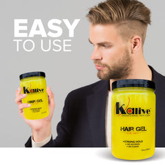 KALIVE 2 STYLE strong-hold close-up highlighting alcohol-free formula for healthy styling.