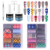 Kalolary buffalo plaid foil transfer sticker on nails for stylish DIY manicures.