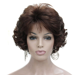 Kalyss short curly wig front view with bangs showing natural movement
