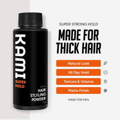Kami Powder 20g bottle shown for portable daily styling.