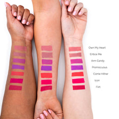 Lips display a velvet matte finish with Kandi Koated for bold, long-lasting color.