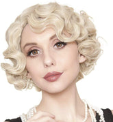 Kaneles short blonde curly wig with finger wave for retro cosplay and daily use.