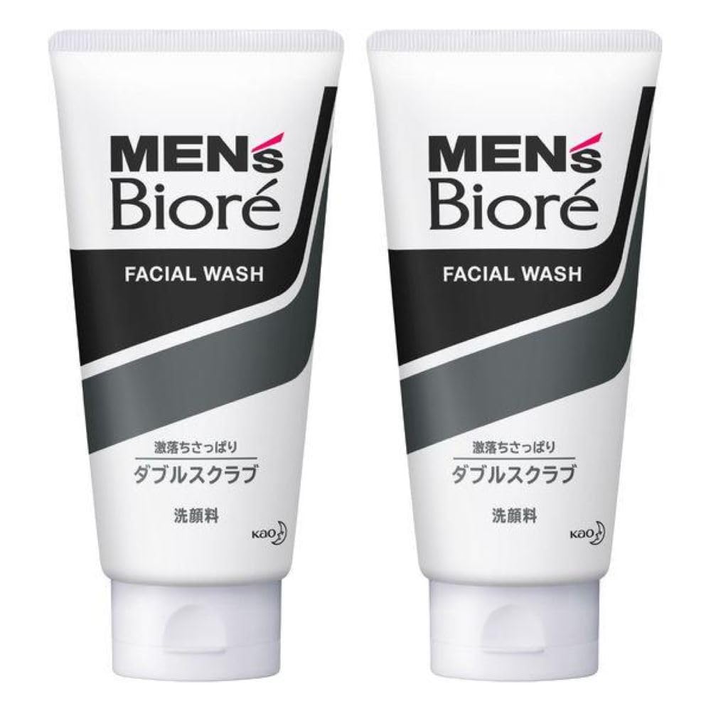 Kao Biore Mens Double Scrub Wash two-pack front view for convenient daily cleansing.