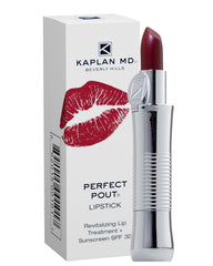 Kaplan MD Perfect Pout swatch shows vibrant color and hydrating comfort.