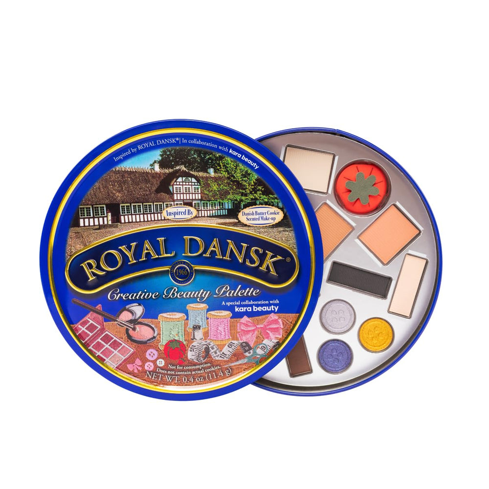 Kara Beauty reveals the Royal Dansk palette tin front with festive packaging ideal for gifting.
