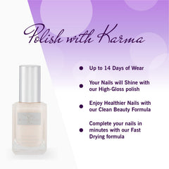 Karma Organic Heavenly Haze nails-on-hand display vibrant, cruelty-free manicure.