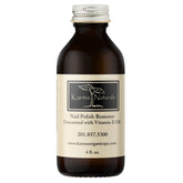 Karma Organic unscented nail polish remover bottle shot highlighting a calm, fragrance-free design and vitamin E benefits