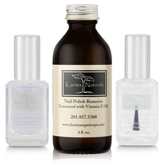 Karma Organic unscented remover bottle highlights fragrance-free cleansing.