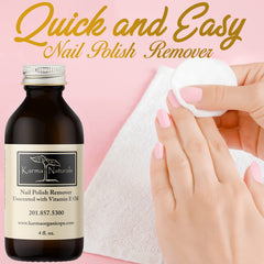 Karma Organic unscented nail polish remover label closeup showing vitamin E notes