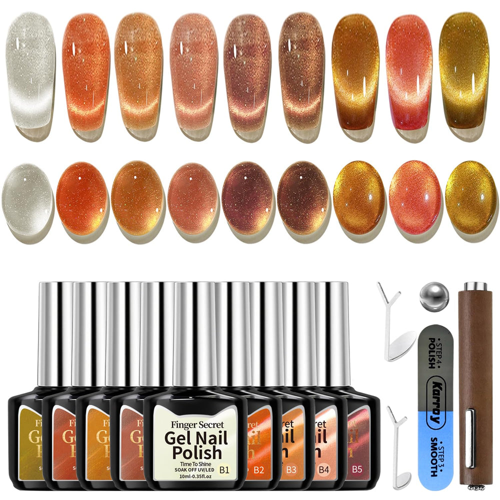 Karroy Cat Eye Gel Polish Set bottle with magnetic swirl for chic, long-lasting nails.