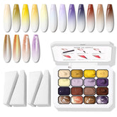 Karroy Sponges Pat Gel Nail Polish Palette swatches show vibrant 16-color ombre options for gradient nails