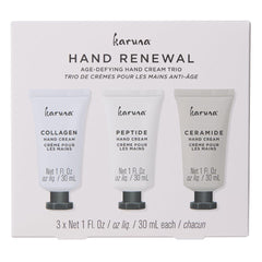 Karuna Age-Defying Hand Cream Trio pack-front view for travel hydration and soft hands.