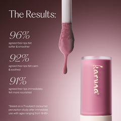 Karuna Meadowfoam hydration close-up emphasizes smooth, non-greasy lip feel.