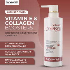 Karvannall Vitamin E and Collagen Shampoo pump top highlights easy daily dosing for convenient use