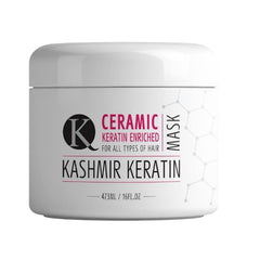 Kashmir Keratin Ceramic Hair Mask bottle pour showing rich conditioning for frizz control