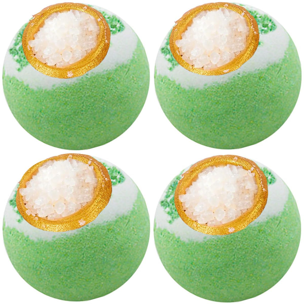 KASTU green tea bath bombs pack closeup showing texture for moisturizing soak