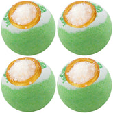 KASTU green tea bath bombs pack closeup showing texture for moisturizing soak