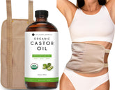 Kate Blanc Castor Oil Pack Wrap on stomach provides moisturized, mess-free application.