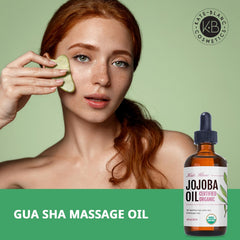 Kate Blanc Jojoba Oil applying to hair to reduce frizz and add shine
