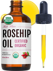 Kate Blanc Rosehip Oil bottle close-up for hydrated, glowing skin.