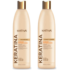KATIVA Keratin Shampoo and Conditioner pack shot for nourished, smoother, shinier hair.