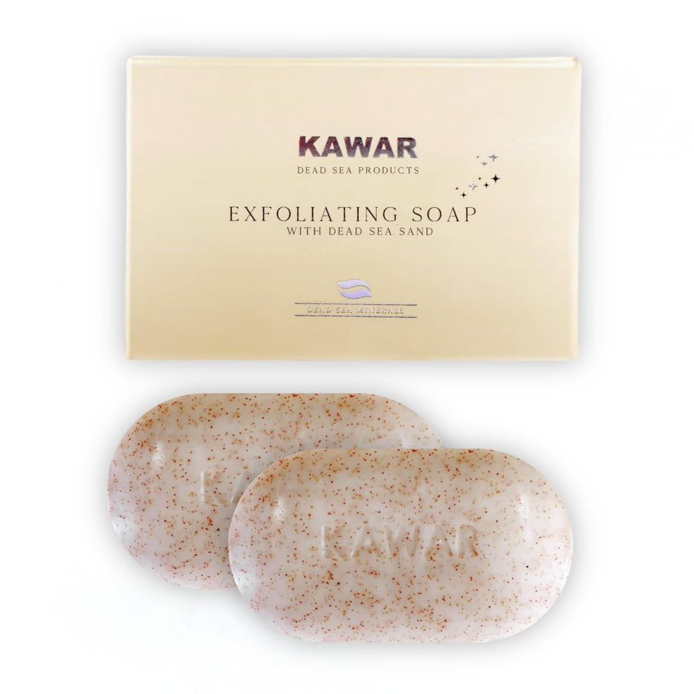 KAWAR Dead Sea exfoliating soap pack-2: mineral-rich cleansing for smoother skin.