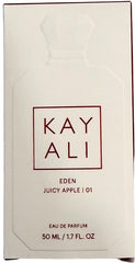 Kayali Eden Juicy Apple closeup highlights red apple and berries for a lively scent.