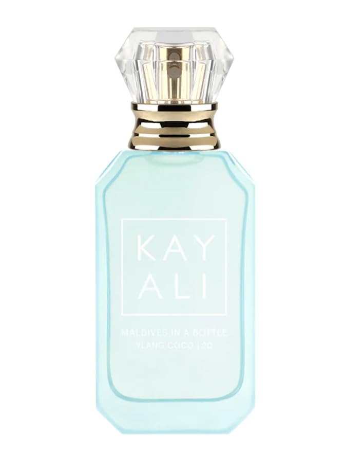 Kayali Maldives mini EDP bottle photographed from the front, travel-ready and stylish.